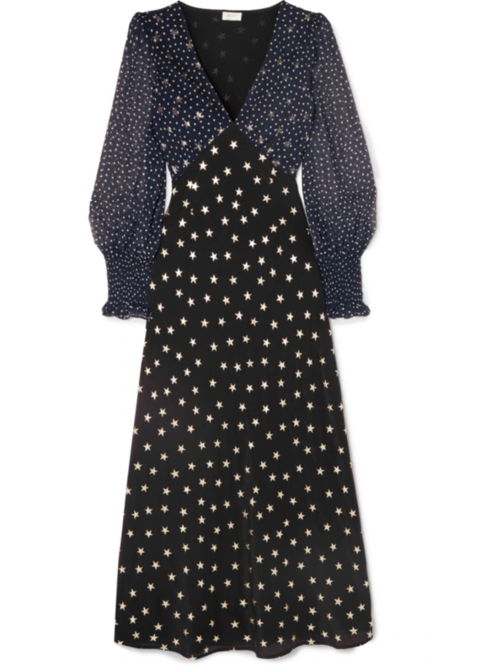 RIXO Erin Star Printed Silk-Chiffon Midi Dress